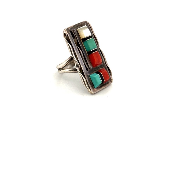 Vintage Zuni Multi Gemstone Inlay Ring - Picture 5 of 7